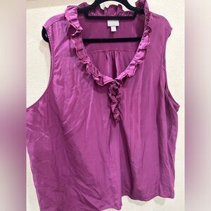 J. Jill 100% Silk Sleeveless Ruffle Blouse - Magenta